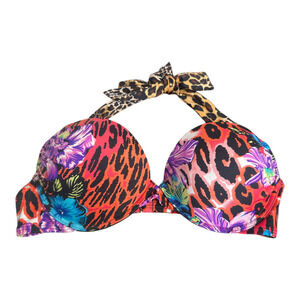 Victoria Secret Swim Top Multicolor Animal Print Push Bra Women's Size 36B